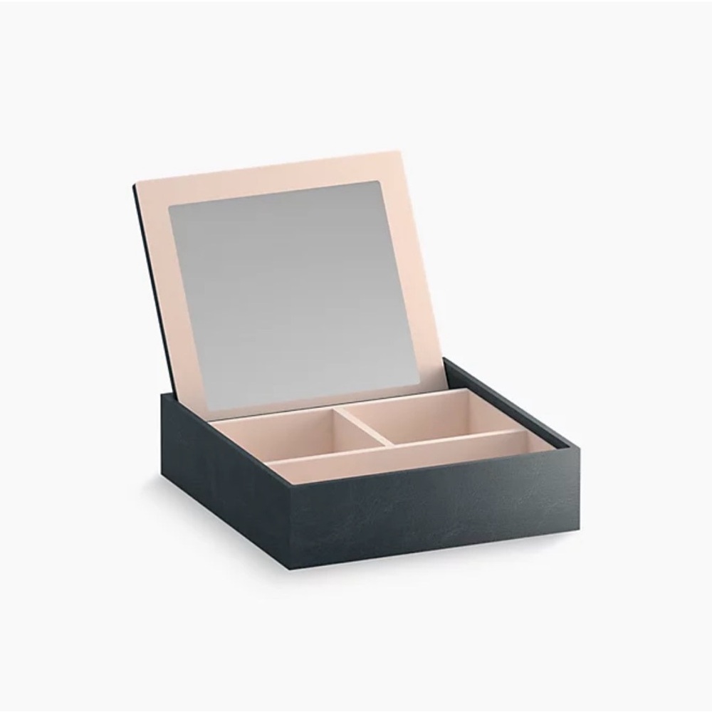 Classic Black Jewelry Organizer with Blush Pink Lining and Mirror